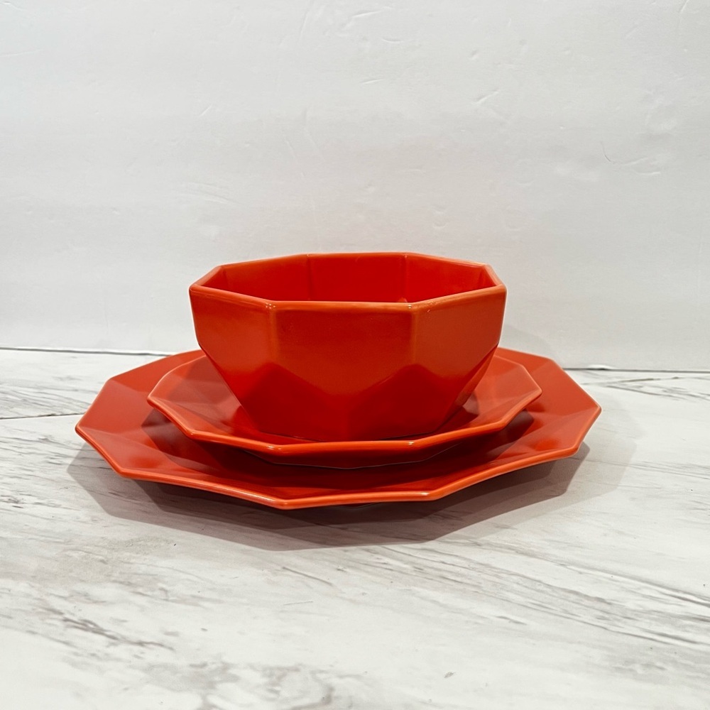 Stone + Lain Jamie Porcelain Dinnerware Set Orange Geometric 3-Piece Porcelain